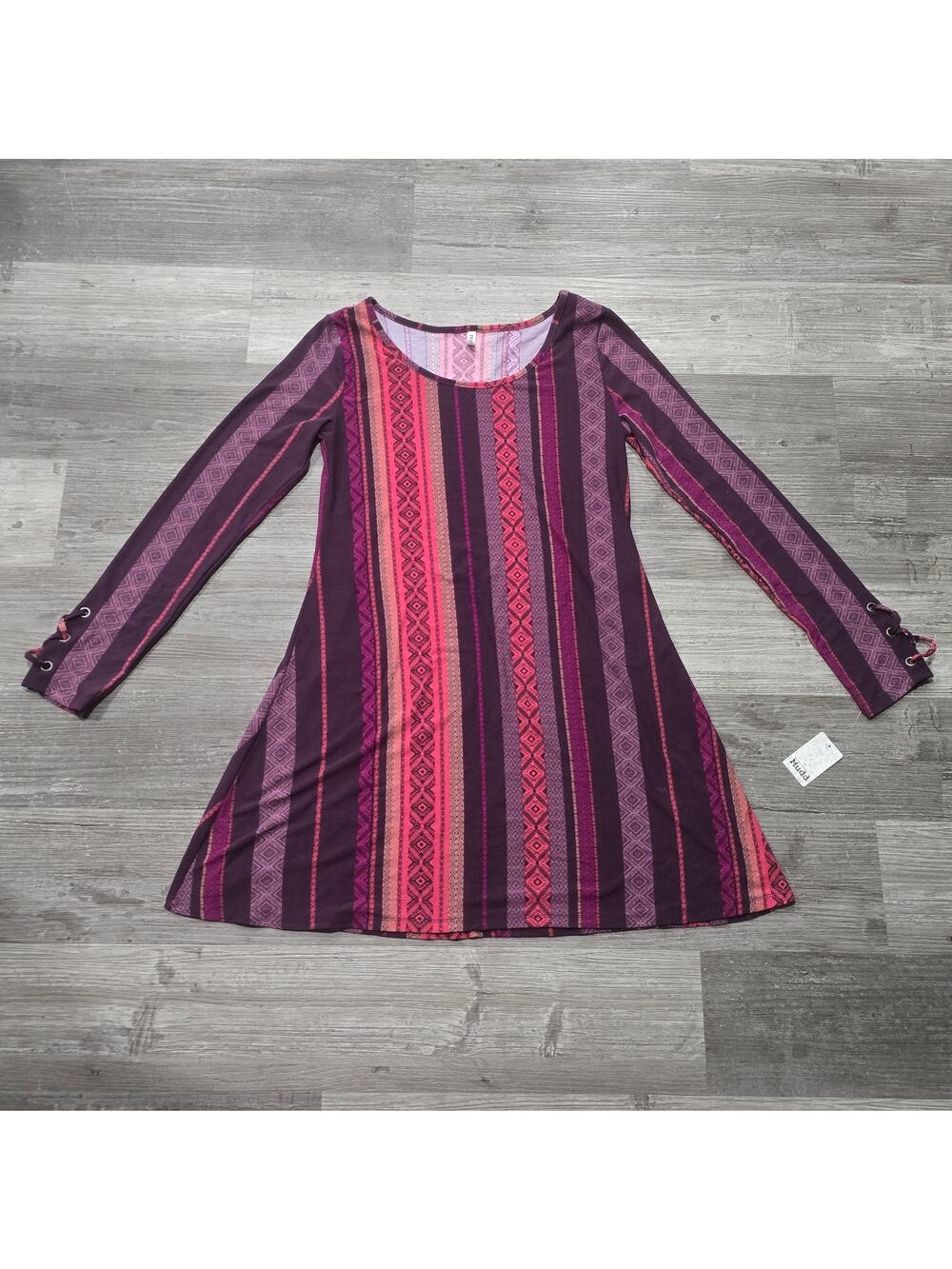 Mudd Pink & Purple Boho Striped Long Sleeve Tunic Style Dress
